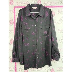 in every story Woven Button-Front blouse Shirt - black with Pink Accents